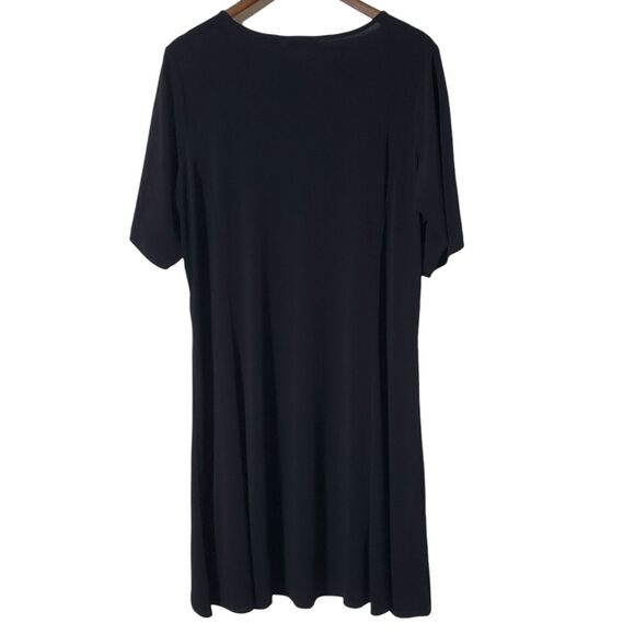 Susan Graver Liquid Knit Black Dress Size 1X Plus Banded Split Sleeve Womens - Picture 4 of 8